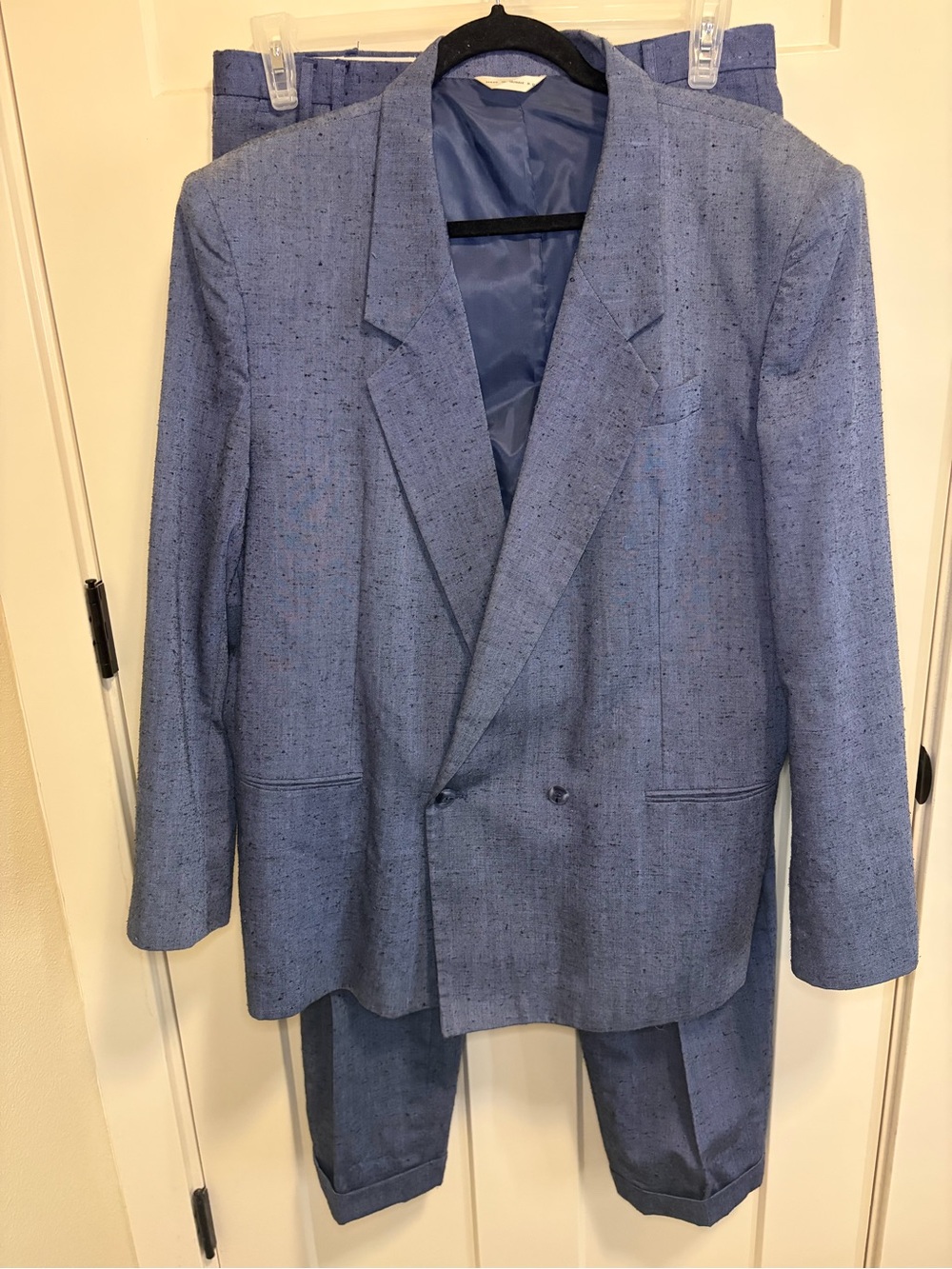 Vintage Cosi L’uomo Men's Blue Textured Two-Piece Suit Blazer 42R & Trousers 34